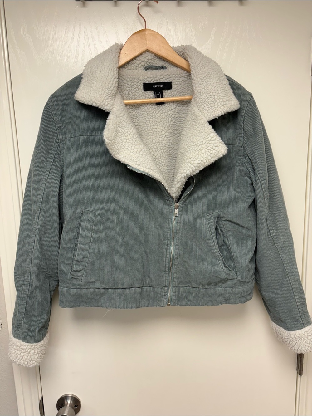 Forever 21 Sage Green Sherpa-Lined Corduroy Jacket